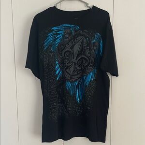 Men’s Large Black Graphic T-Shirt with Blue Accents